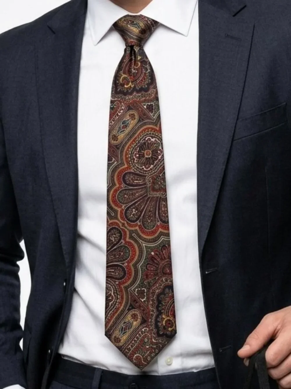 Vintage Antonio Calafatano Burgundy Silk Paisley Medallion Necktie